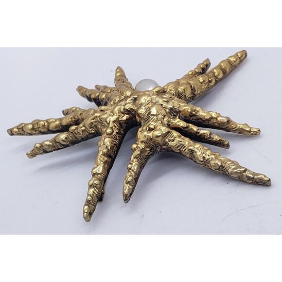 Vintage Tortolani Starfish Brooch Pin Gold Tone Textured Faux Pearl Sea Life 3in - Picture 8 of 8